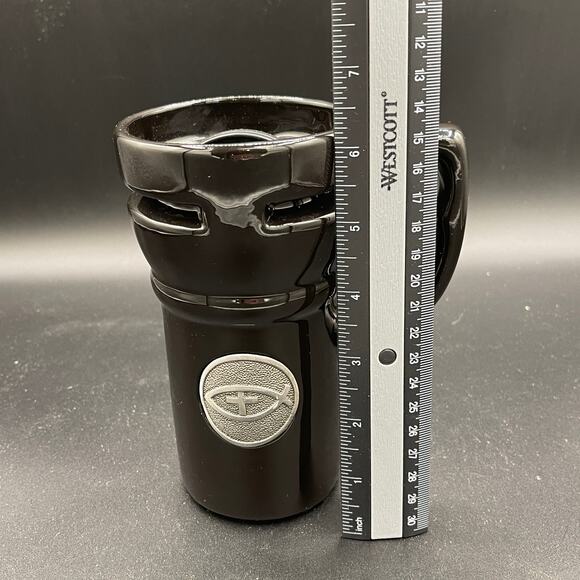Black Ceramic Coffee Mug with Lid and Rubber Base - Fish and Cross Symbol - Picture 9 of 9